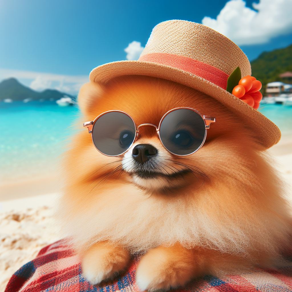 perro pomeranea en la playa