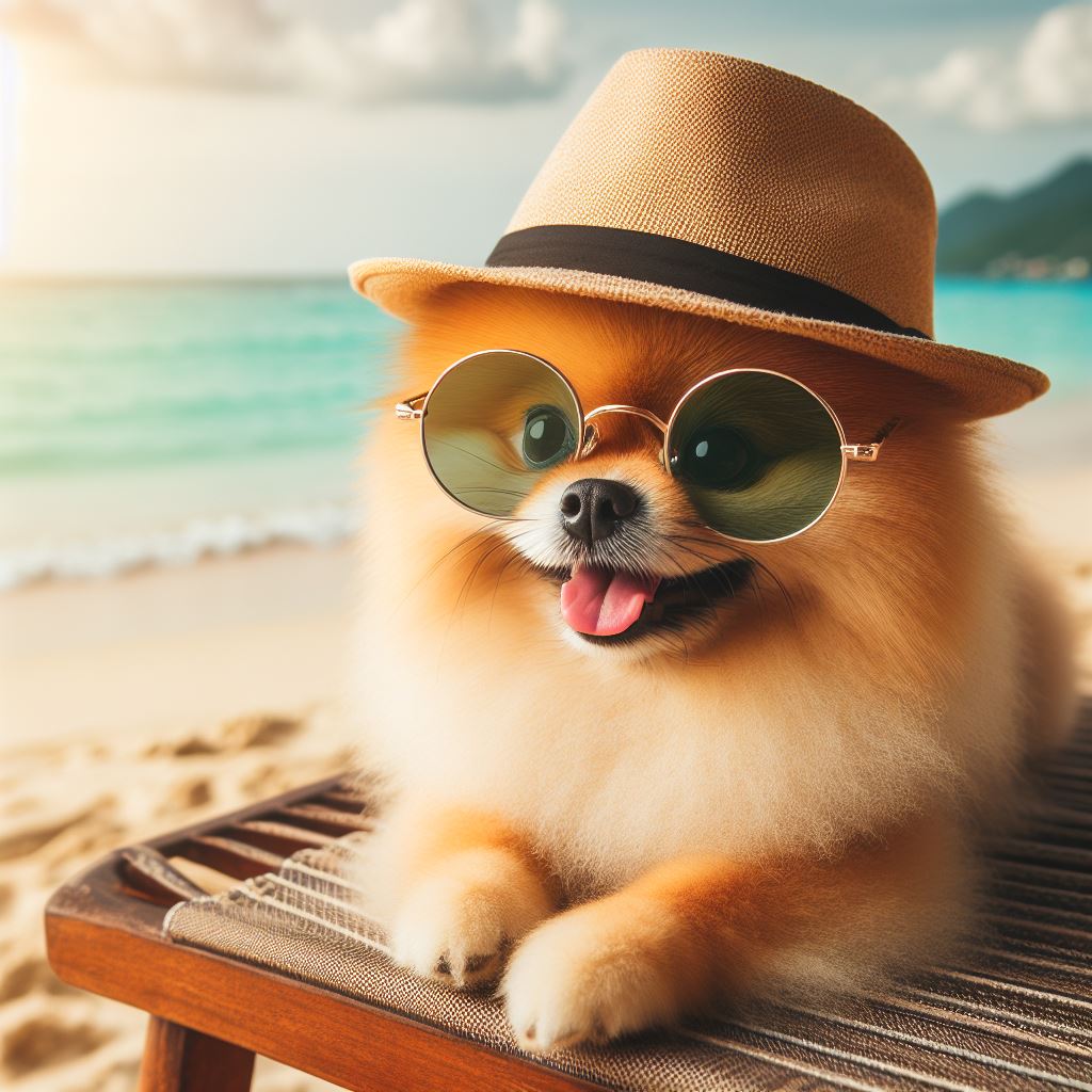 perro pomeranea en la playa