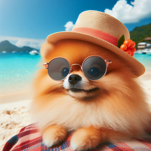 perro pomeranea en la playa