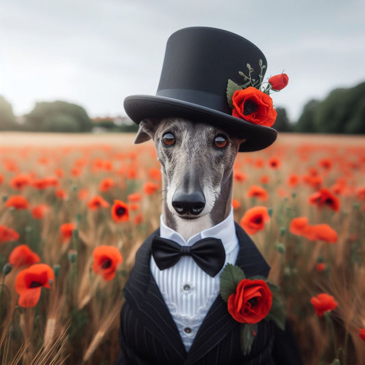 Perro galgo vestido de novio