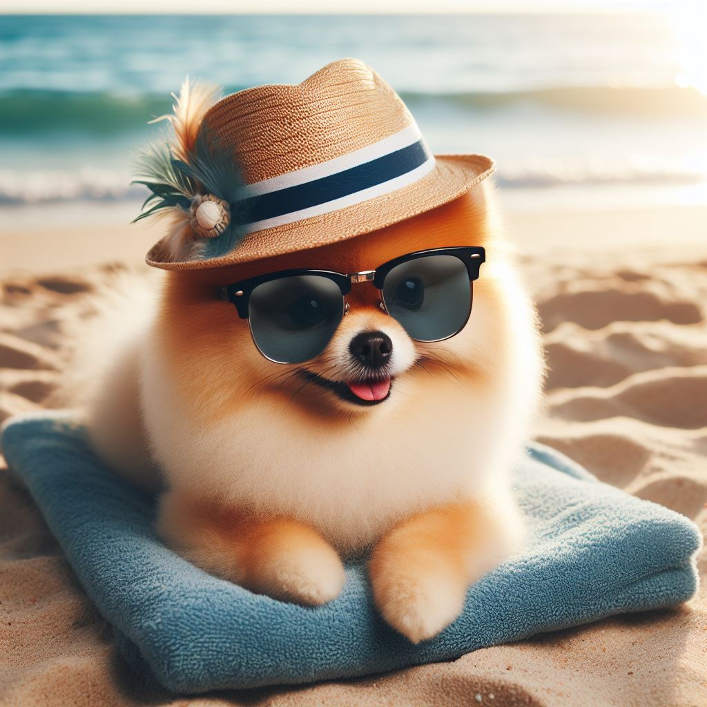 perro pomeranea en la playa